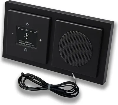 Produktbild von Busch Jäger DAB+ Unterputz Bluetooth Radio 8217U-101 SCHWARZ MATT Komplett-Set + Lautsprecher + 0,9 m EBROM Wurfantenne zur Empfangsoptimierung - 8217 U -101 BT Radio
