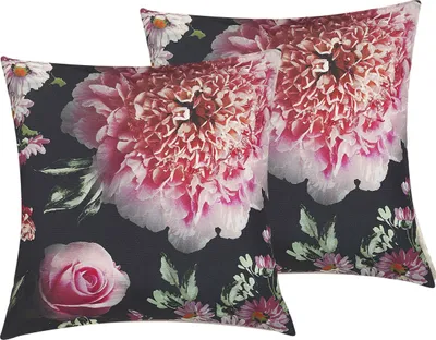 Produktbild von BELIANI Dekokissen Schwarz / Rosa 45 x 45 cm 2er Set aus Polyester mit rosa Blumenmuster Salon Schlafzimmer Wohnzimmer Quadratisch Modernes Design