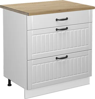 Produktbild von Küchenunterschrank Vicco Fame-Line Weiß Landhaus 80 cm mit 3 Schubladen, AP Eiche, Model 46782