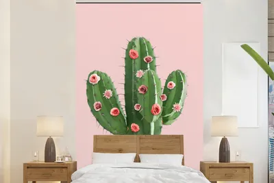 Produktbild von MuchoWow® Fototapete für Wohnzimmer oder Schlafzimmer Wandtapete Vinyl Motivtapete Kaktus - Stilleben - Blumen - 180x280 cm - Wallpaper