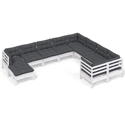 Immagine prodotto di vidaXL Set da giardino lounge da 10 pezzi con cuscini, bianco, legno di pino
