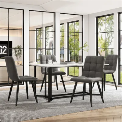 Productafbeelding van AIORBER Eettafel, (1 stuk), met verstelbare poten, zwarte poten, metalen frame, stabiel, geschikt voor eetkamer of woonkamer, 140 x 80 x 75 cm, wit