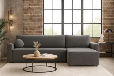Obrázok produktu pre Rohová pohovka BELLA GREY Bouclé kombinuje elegantný dizajn s funkčnosťou, funkcia spania a priestranný podstavec na spanie, guľové vankúše ZDARMA, plocha na ležanie: 191-200