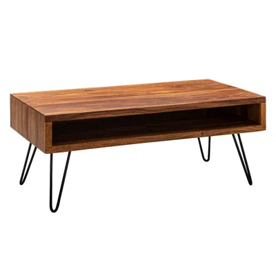 Produktbild von Couchtisch 100x40x50 cm Sheesham Massivholz / Metall Sofatisch, Design Wohnzimmertisch Rechteckig, Kaffeetisch Massiv, Großer Tisch Wohnzimmer