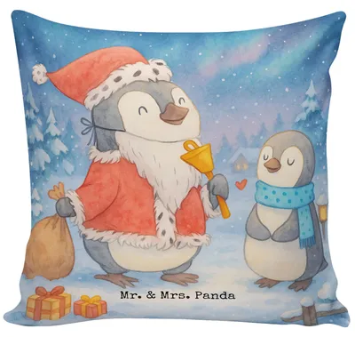 Produktbild von Mr. & Mrs. Panda kuschelkissen 40x40 Pinguin Wunschliste Design - Weiß - Geschenk, Deko Kissen, Dekokissen, Sofakissen, Nikolaus, Polster
