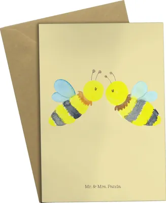 Produktbild von Mr. & Mrs. Panda neujahrskarte Biene Liebe - Gelb Pastell - Geschenk, weihnachtskarten, einladungskarten, Klappkarte, glückwunschkarten, osterkarten, hochzeitskarten