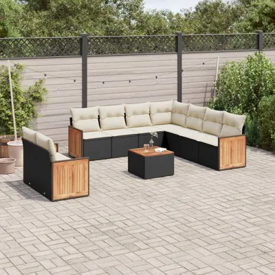 Produktbild von 10-tlg. Garten-Sofagarnitur - mit Kissen Schwarz Poly Rattan - Gartenmöbelset 3260187