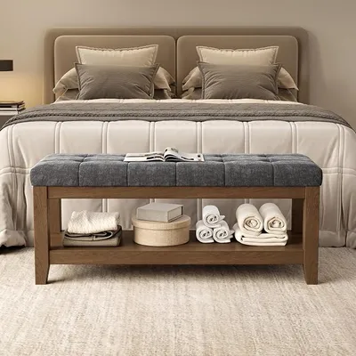 Imagen del producto de Banco de 110 cm con espacio de almacenamiento y asiento acolchado, modelo ASND65G