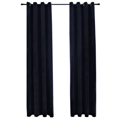 Image de Rideaux occultants avec anneaux 2 pcs Velours Noir 140x175 cm