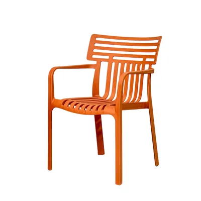 Produktbild von Floordirekt Gartenstuhl Terrano, stapelbar aus Kunststoff mit Armlehnen, wetterfest & UV-beständig Stuhl für Balkon & Terrasse – Orange, 1 Stk.