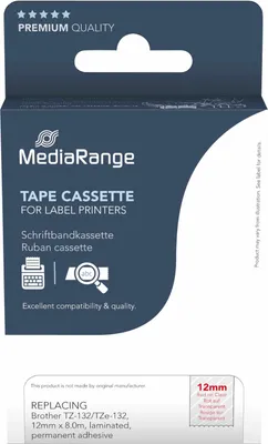 Immagine prodotto di MediaRange MRBTZ132 MediaRange Schriftbandka. Brother TZ-132/TZe-132 12mm 8m rot
