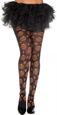 Produktbild von Halloween Strumpfhose Damen – Schwarze Kürbis Strumpfhose mit Jack O Lantern Print – One Size – Für Kostüm Fans – Halloween Fasching Karneval