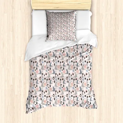Produktbild von ABAKUHAUS Exotisch Bettbezug Set für Einzelbetten, Leopards Granatapfel Palms, Milbensicher Allergiker geeignet mit Kissenbezug, 135 cm x 200 cm - 80 x 80 cm, Rose Koksgraue