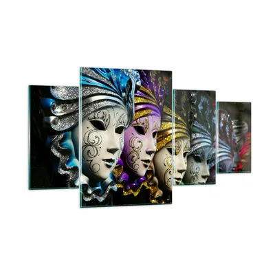 Produktbild von Bilder auf glas - Abstrakt Maske Feder Festival - 160x90cm - Glasbilder - Wandbilder - Kunstdruck - zum Aufhängen bereit - Wanddekoration aus Glas - Glas Bilder - Wandbild auf Glas - GDL160x90-2105