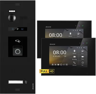 Produktbild von BALTER EVO HD Schwarz RFID/Fingerprint 2x7" Schwarz Video Türsprechanlage Set 1 Familienhaus
