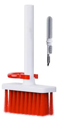 Produktbild von Computer-Reinigungswerkzeug-Set 5-in-1 Staubwedel Tastenkappen-Abzieher Bürste für PC Laptop Airpods Kamera Objektiv Tastatur rot