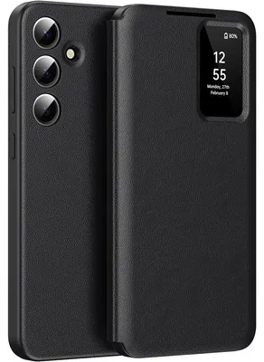 Produktbild von Leder Flip Case für Samsung Galaxy S23 FE, Smart View Fenster Handyhülle mit Kartenfach Schwarz