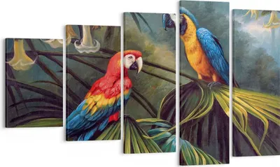 Produktbild von Bild auf Leinwand - Leinwandbild - 5 Teile - Ara Papageien Palmen - 100x60cm - Wand Bild - Wanddeko - Wandbilder - Leinwanddruck - Bilder - Wanddekoration - Leinwand bilder - Wandbild - EG100x60-4780