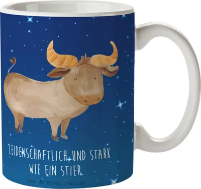 Produktbild von Mr. & Mrs. Panda Tasse Sternzeichen Stier - Sternenhimmel Blau - Geschenk, Geburtstag Mai, Rind, April, Teetasse, Trinkbecher, Kaffeetasse, Becher, Aszendent, bedruckt
