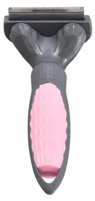 Imagen del producto de INF Peine deslanador con autolimpieza de un botón, dientes finos de acero inoxidable 1 milímetro, mango ABS — Para perros y gatos Rosado