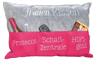 Produktbild von Gilde Kissen, rechteckig, "Frauenkissen", Schriftzug, Filz, grau, pink, VE 3, B. 60 cm, H. 40 cm 45517 4009079455175