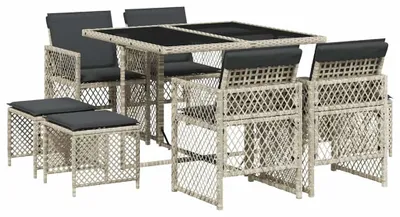Image de vidaXL Salon de jardin 9 pièces avec coussins gris clair Poly rotin