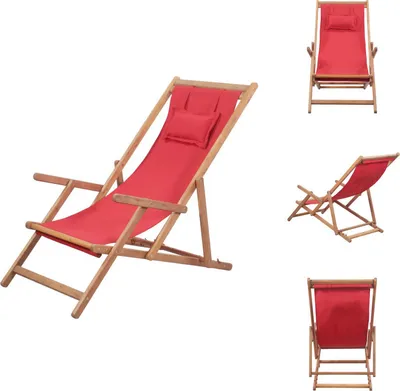 Image de vidaXL Chaise de plage pliante Tissu et cadre en bois rouge - Chaises de jardin