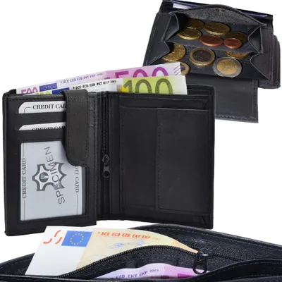 Produktbild von Geldbörse Leder Kombibörse schwarz mit Reißverschluss Maße: ca. 12,0 cm x 9,0 cm