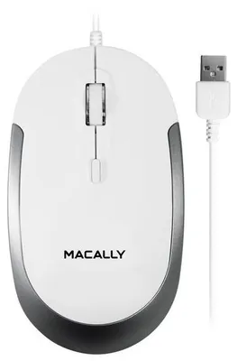 Produktbild von Macally DYNAMOUSE, MacBook Maus mit 3 Tasten und Scrollrad, optisch mit Kabel, Mouse für USB-A Notebook und Laptop, weiß / grau
