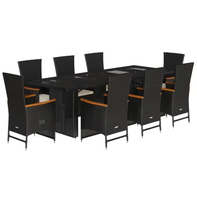 Produktbild von vidaXL 9-tlg. Garten-Essgruppe mit Kissen Schwarz Poly Rattan