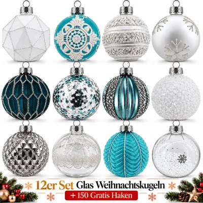 Produktbild von Weihnachtskugeln Glas 12er Set Christbaumkugeln Baumschmuck Weihnachten Deko A6