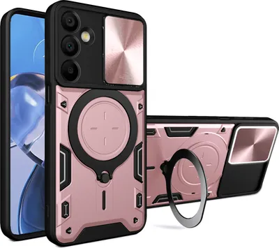 Produktbild von Handyhülle für Samsung Galaxy A16 Dual-Layer Stoßfest Rüstung Hülle mit Dia Kameraschutz und Kreisförmig Ring Ständer Roségold