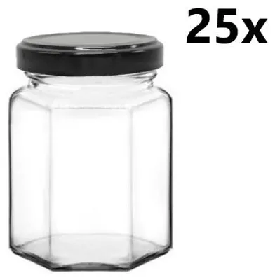 Obrázok produktu pre Dóza na varenie 116 ml šesťhranná číra 25 ks VČETNE ČIERNYCH LIPOV, počet kusov v balení: 25