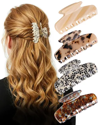Imagen del producto de Pinzas para el cabello antideslizantes, de acetato, de 8 cm, paquete de 2 unidades, con motivos florales y de pantera