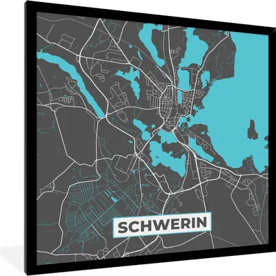 Produktbild von MuchoWow® Gerahmtes Poster Stadtplan - Schwerin - Deutschland - Karte 40x40 cm - Poster mit Schwarzem Bilderrahmen Wandposter Rahmen Foto Bilder - Mit Rahmen - Wanddekoration Schlafzimmer