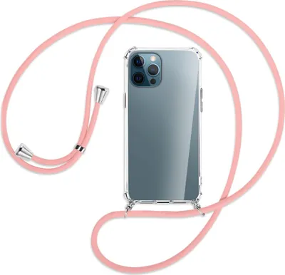 Produktbild von Handykette Backcover-Schutzhülle mit Band (Metall silberfarben) für Apple iPhone 12 Pro Max - rosa