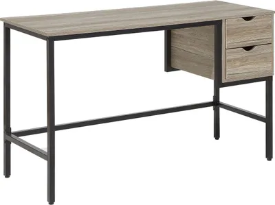 Zdjęcie produktu dla BELIANI Biurko jasnobrązowe 120 x 48 cm z szufladami na czarnej metalowej ramie