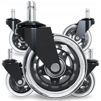 Produktbild von Gummierte Stuhlrollen 5er Set 75 Mm Leise Bodenfreundlich Doppellager 11x22 Mm Fuer Buerostuhl Gamingstuhl