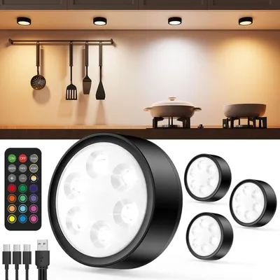 LED-Spot 4er Set, 2400mAh, RGB, Fernbedienung, wiederaufladbar, magnetisch