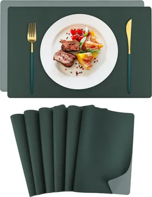 Image de Set de table Cuir synthétique vert bicolore set de 6 pièces résistant à la chaleur similicuir menthe vert 42x30cm pour salle à manger cuisine restaurant tasses