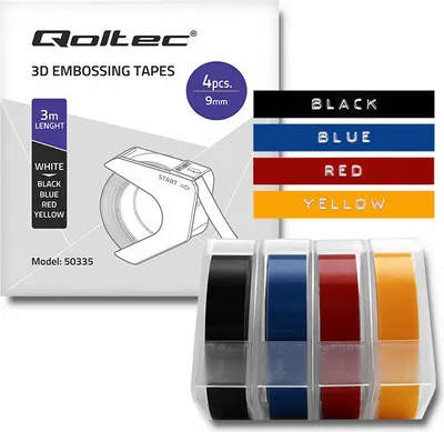 Immagine prodotto di Set di 4 nastri 3D Qoltec per goffratrice DYMO Omega | 9 mm x 3 m | 4 colori | Autoadesivo