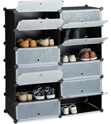Obrázok produktu pre Skriňa na topánky – modulárny regál na topánky – 12 priehradiek – 105 x 90 x 36 cm – plast – vyžaduje montáž – moderný štýl – čierna