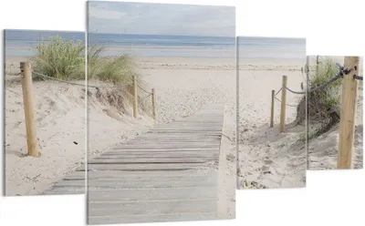 Produktbild von Bild auf Leinwand - Leinwandbild - 4 Teile - Strand Düne Eintritt - 160x90cm - Wand Bild - Wanddeko - Wandbilder - Leinwanddruck - Bilder - Wanddekoration - Leinwand bilder - Wandbild - DL160x90-4188