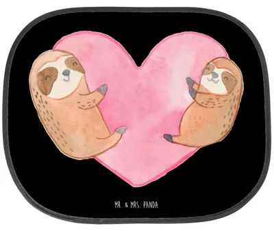 Produktbild von Mr. & Mrs. Panda Auto Sonnenschutz Faultiere Herz - Schwarz - Geschenk, Freund, für Frauen, Freundin, Sonnenblende, Valentinstag, fenster, Partner, Hochzeitstag