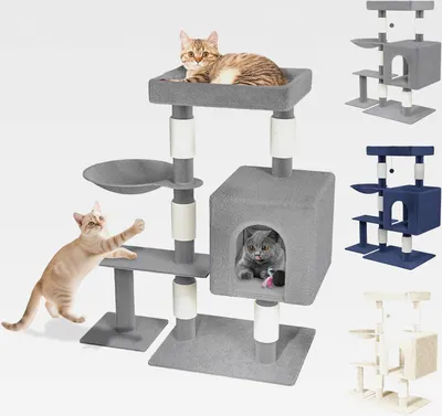 Produktbild von Katzenkratzbaum Kratzbaum Stabil Katzenbaum mit Katzenhöhle Kratzsäulen und Plattformen Katzenhaus Kletterbaum für Katzen Katzenmöbel Höhe 93 cm, Typ D - Hellgrau
