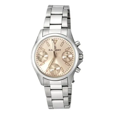 A studio shot of a silver and champagne colored watch.