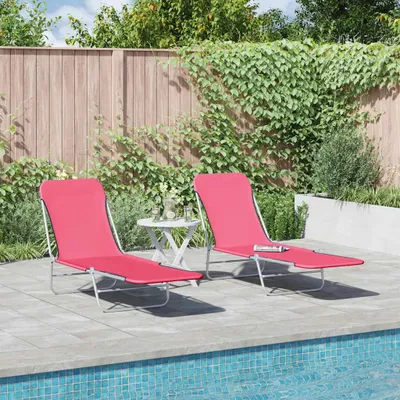 Produktbild von vidaXL Klappbare Sonnenliegen 2 Stk. Stahl und Stoff Rosa