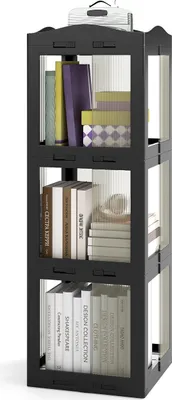 Obrázek produktu pro COSTWAY 360° otočný regál na knihy, 36,5x36x108 cm stojící regál s protiskluzovými podložkami a průhlednými panely, úložný regál kancelářský regál černý