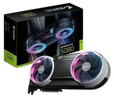 Produktbild von GIGABYTE AORUS GeForce RTX 5080 INFINITY 16G Grafikkarte, GeForce RTX 5080, 16 GB, GDDR7, 256 Bit, 7680 x 4320 Pixel, PCI Express x16 5.0