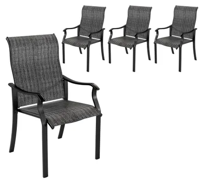 Produktbild von Gartenstühle 4er Set, Hochlehner Metallstuhl, Textilene Balkonstuhl, Terrassenstuhl bis 160 kg belastbar, wetterfester Gartensessel für Garten und Balkon, Grau